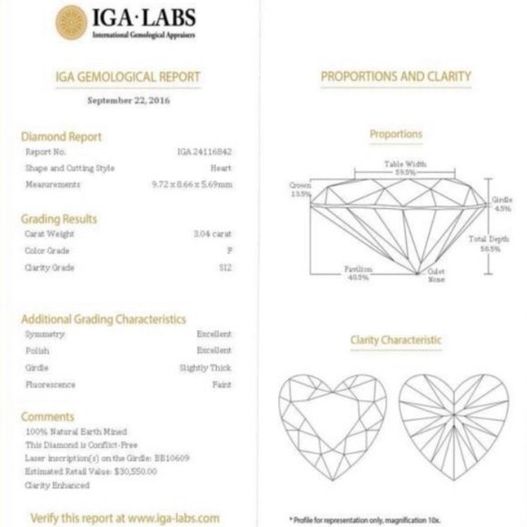 💖HP💖 5.12 TCW 3.04 Carat Center Heart Diamond White Gold 4 1/2 Engagement Ring - Picture 2 of 10